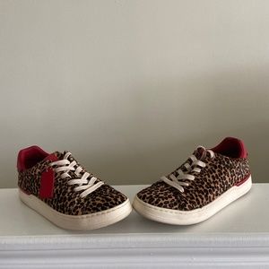 Coach Leopard print sneakers with Red trim.